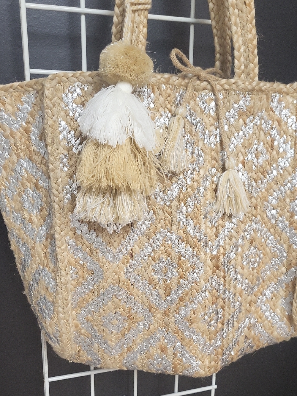 Neutral & METALLIC JUTE Tote with Silver Accent Tassels